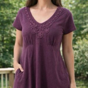 G.H. BASS Purple Crochet Accent V-Neck Casual Dress